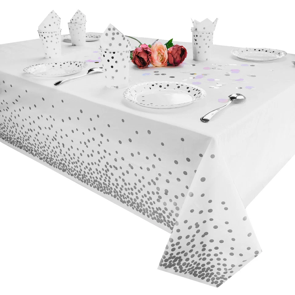 Plastic Tablecloth for parties, Gold, white dot decorations disposable - Image 3 of 4
