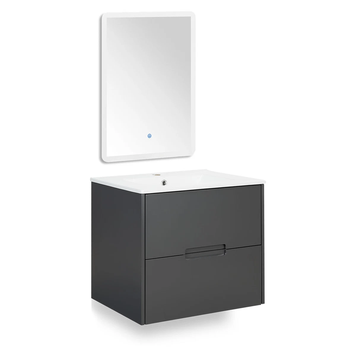 Badmöbel Set Waschbecken 60 cm Spiegel Waschtisch Grau Unterschrank Homestyle4u