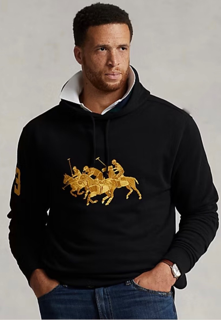 Felpa con cappuccio Polo RALPH LAUREN uomo B&T nera logo “TRIPLE PONY” “3” NUOVA CON ETICHETTE LT