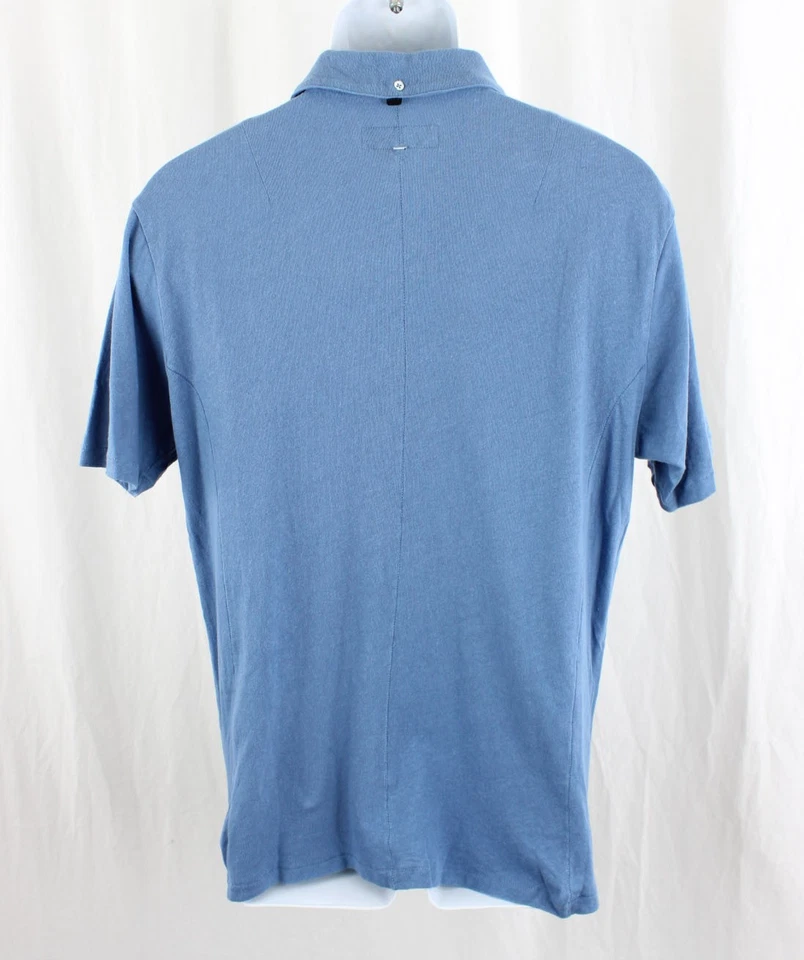 Camisa polo de manga corta Rag & Bone para hombre azul lino mezcla algodón talla mediana Foto 2 de 4