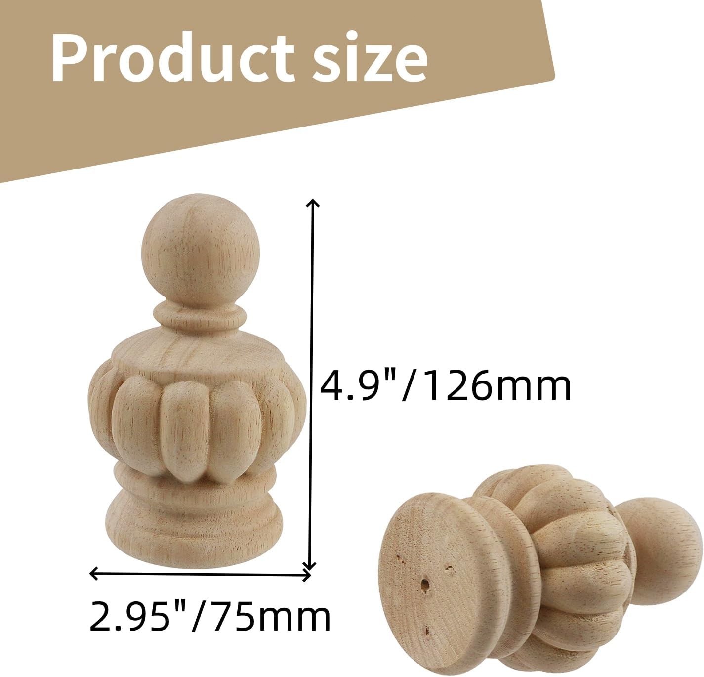 Wood Finials Curtain Rod Bed Post Staircase Decor DIY Crafts Unfinished 1 Pc