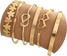 Gold Bangle Bracelets For Women, 14k Gold Plated Multi Layer Stackable Cuff