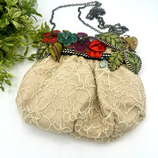 Mary Frances Beaded Floral Lace Purse Evening Handbag Chain Crossbody Boho Chic