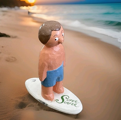 VINTAGE “SUPER SURFER” FOLK ART STYLE HANDMADE PAINTED DOLL FIGURE - Picture 2 of 17