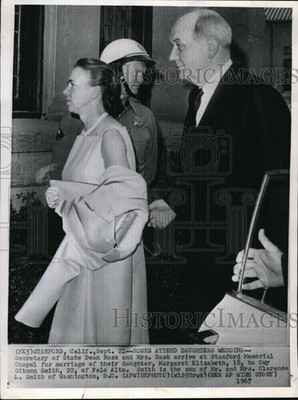 1967 Dean Rusk Sec State Wife Attends Daughters Wedding 10X7 Wirephoto