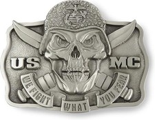 Vintage Design USMC Skull with Knives Marine Pewter Belt Buckle MADE IN USA