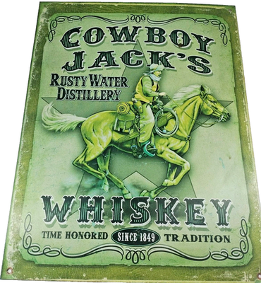 #ad Whiskey Metal Sign Cowboy Jack#x27;s Rusty Water Distillery 12quot; X 16quot; Vintage USA $19.99