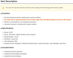LEGO 10123 Cloud City STAR WARS SEALED BAGS Boba Fett Rare Vtg 2003 Auth Japan