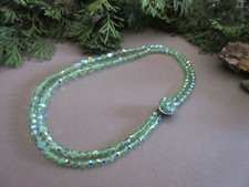 Vintage 1950's Double Strand AB Light Green Glass Bead Necklace 19"