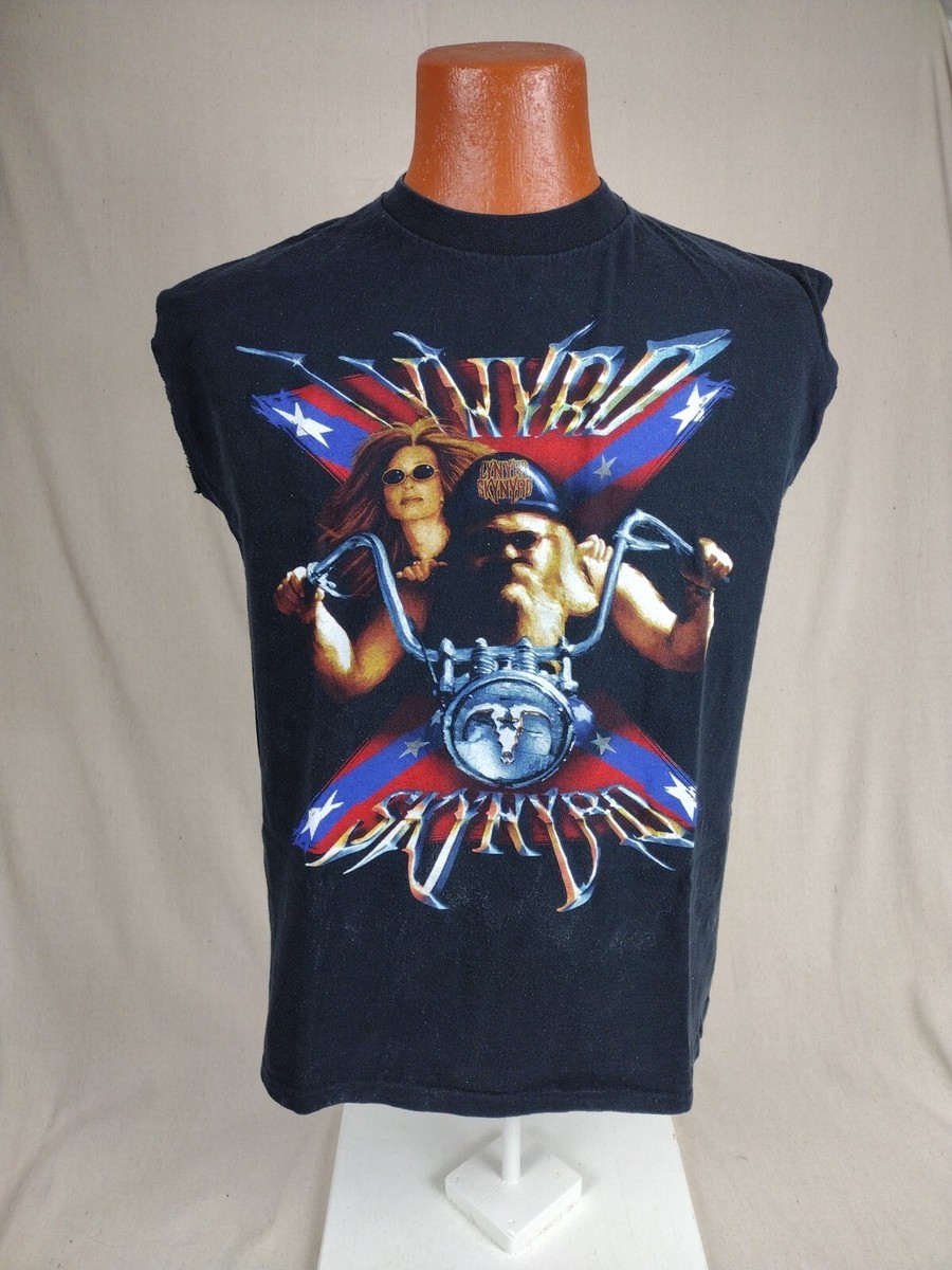 トップス vintage LEONARD music tops dt VTG Lynyrd Skynyrd Tour T Shirt Skynyrd Rides Motorcycle