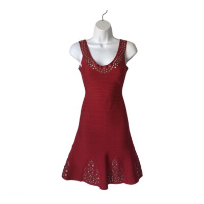 herve leger flare dress Herve Leger Women's Blakely Grommet Dress - Lipstick Red