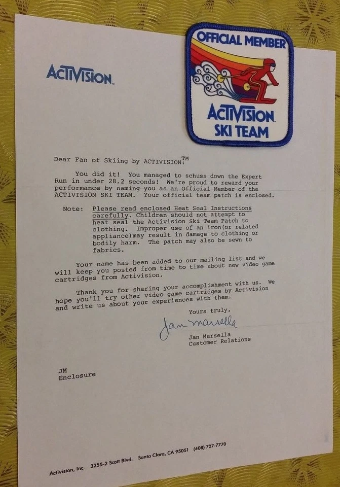 👀🕹 ~ Atari Video Game Vintage 80's Activision Patch -- Skiing Ski Team ~ - Image 2 of 2