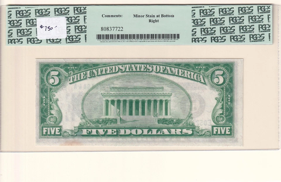 $5 Dollar 1928 Federal Reserve Note, Fr #1950-E PCGS 62 (Redeemable ... (61516) - Image 2 of 2