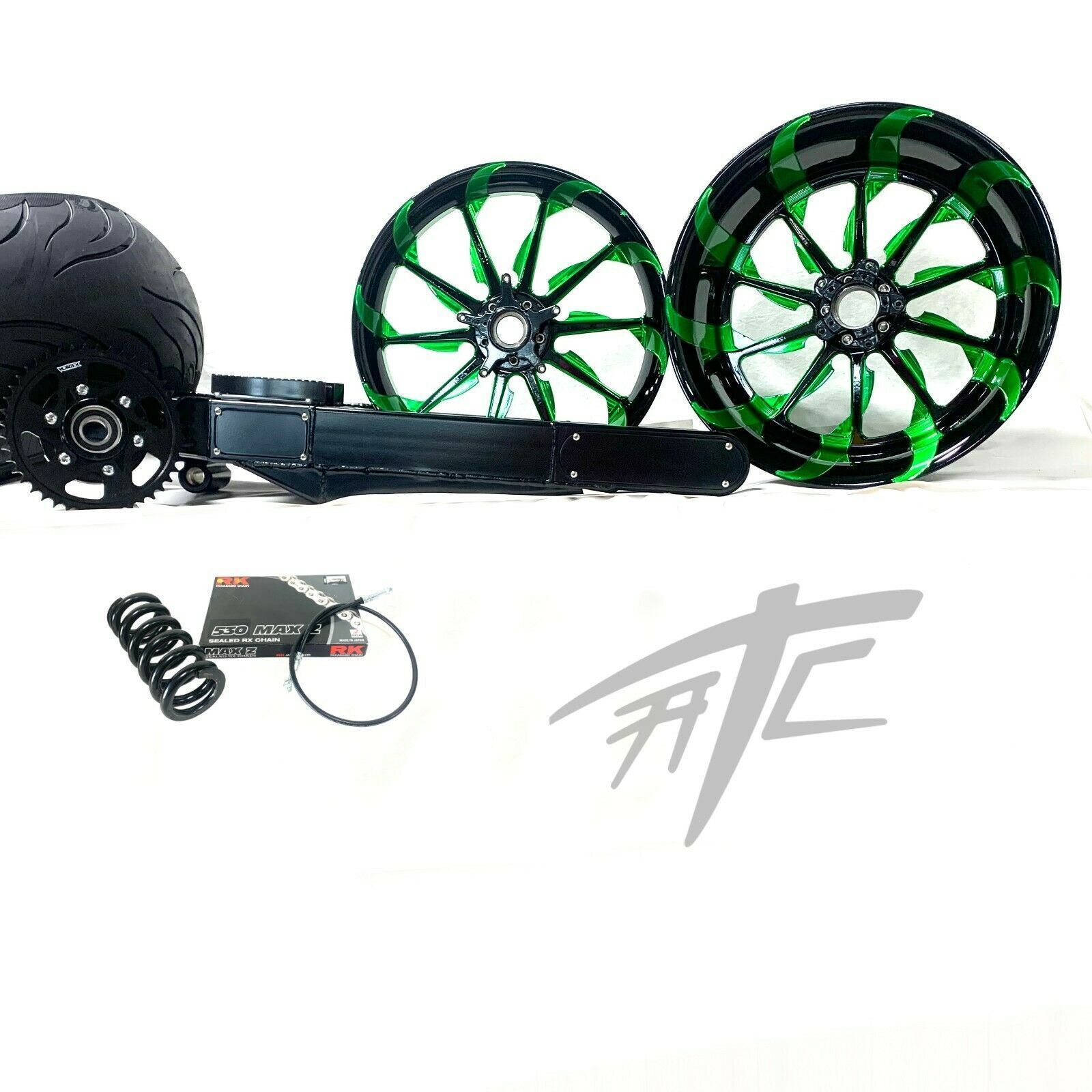 300 FAT TIRE KIT BLACK & GREEN TORNADO WHEELS 12-22 KAWASAKI NINJA ZX-14R