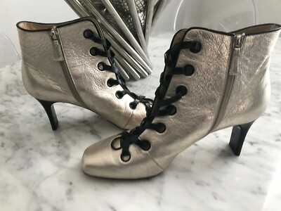 $1180 RARE Women's Pollini Metallic Leather Zipper Ankle Boots. EU 41 US 10.5.