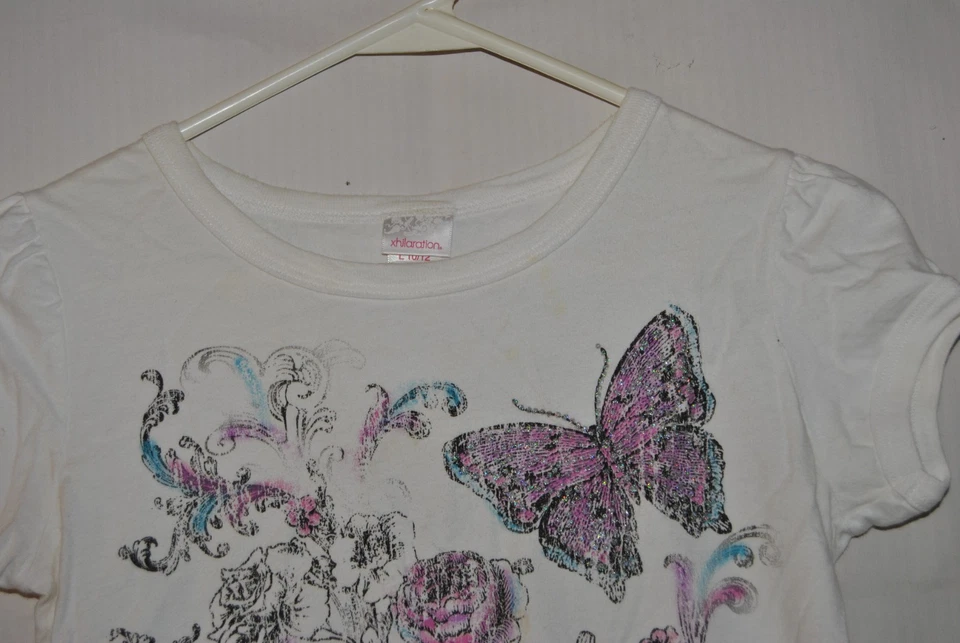 Blusa de malha feminina XHILARATION multicolorida floral design borboleta tamanho L 10-12 - Imagem 2 de 4
