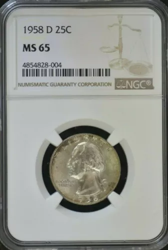 1958 D WASHINGTON QUARTER - NGC MS65 UNCIRCULATED