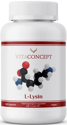 VITACONCEPT L-Lysin I 360 Kapseln I 800mg pures L Lysin aus 1000 mg L-Lysin HCl/Tag I vegan