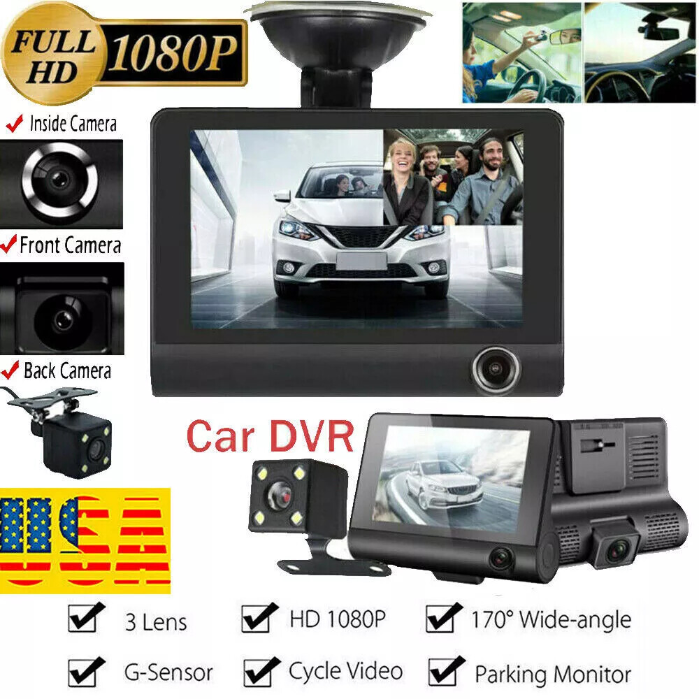 1080P Dual Lens Dash Cam with G-Sensor for Front Rear and Inside Recording-image