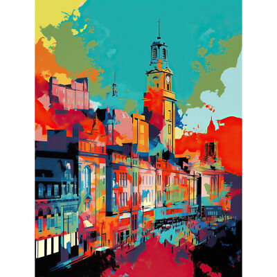 Nottingham Stadt England Stadtbild Lebendig Abstrakt Leinwand Poster Druck Wandbild