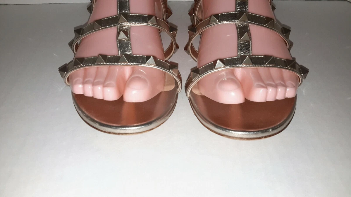 evne Wings Berygtet Valentino Rockstud Leather Slide Sandal Metallic Size 39.5 | eBay