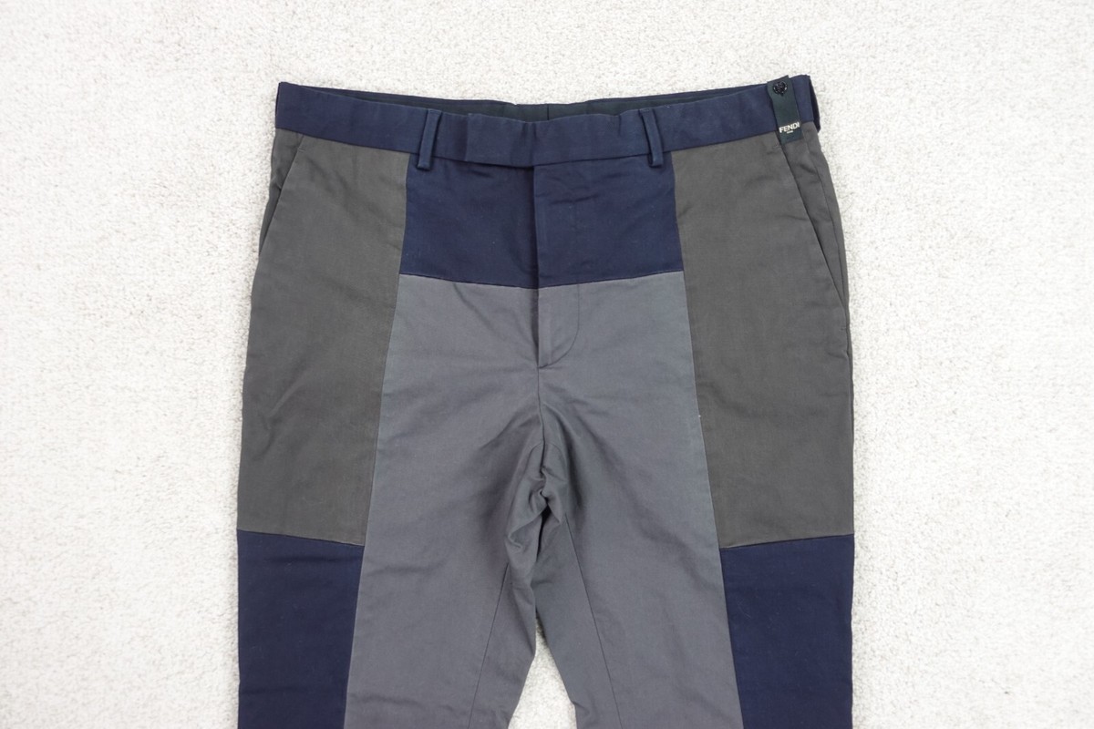 Fendi Pants Mens 52 Gray Blue Patchwork Colorblock Square Fendi Pants Mens 52 Gray Blue Patchwork Colorblock Square