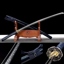 T10 tool steel katana clay tempered real Hamon aesthetic polishing blue saya