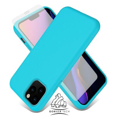 Flüssig Silikon Hülle + Glas Displayschutz iPhone 15 Pro Max, 14,13,12,11,7
