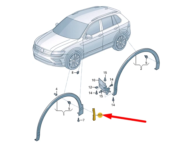 VW TIGUAN Allspace MK2 Front Left Fender Lining Trim 5NN854959GRU
