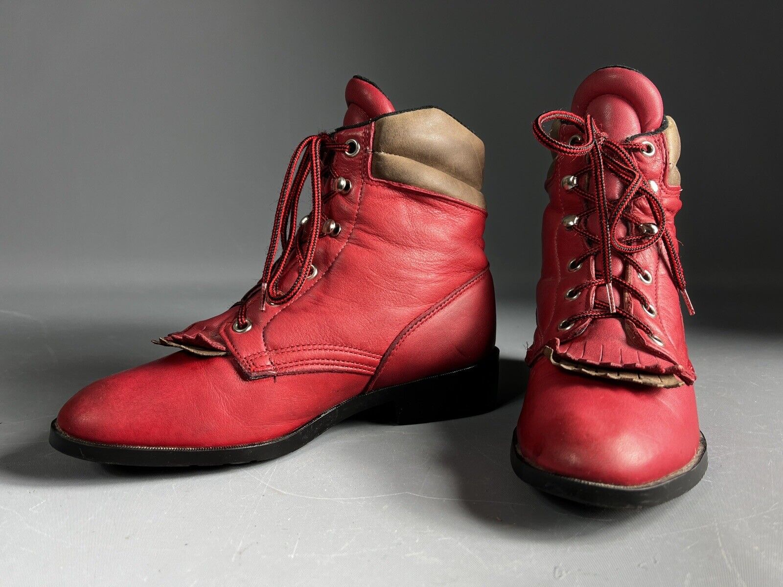 Vintage Laredo Red Leather Kiltie Lace Up Ankle B… - image 2