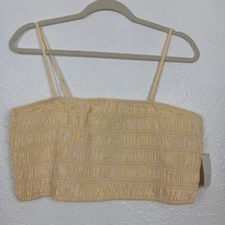 A New Day Crop Top Womens Large Yellow Stripe Smocking Summer Beach NWT