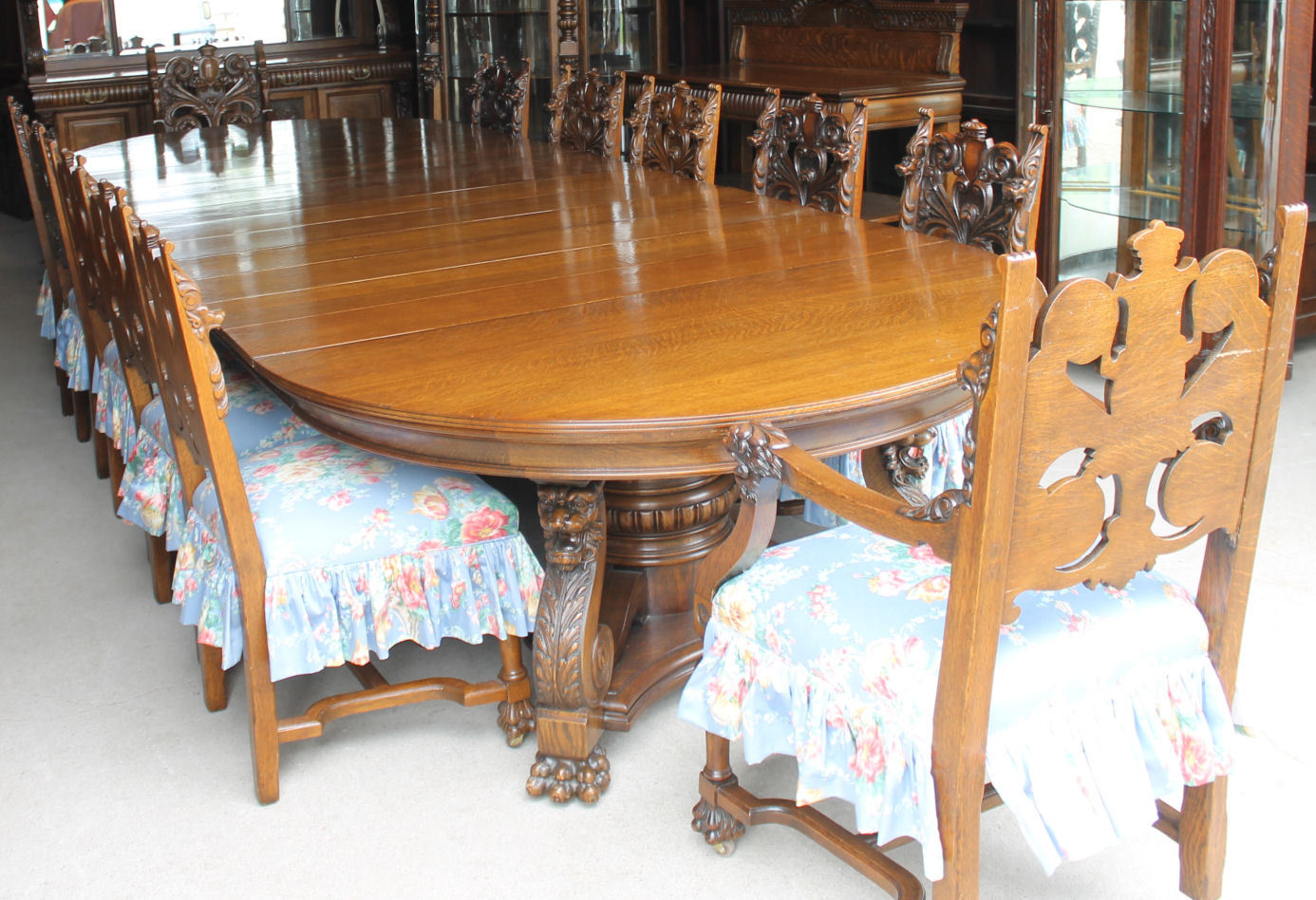 Antique Matching Oak Dining Set - Buffet Table Chairs China - Server - the Best | eBay