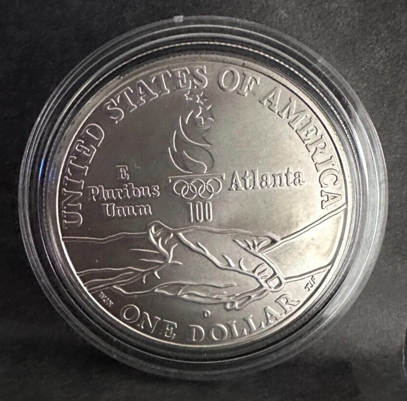 1995-D Atlanta Olympics Cycling Gem BU Commemorative Silver $1 Coin - Image 2 of 2