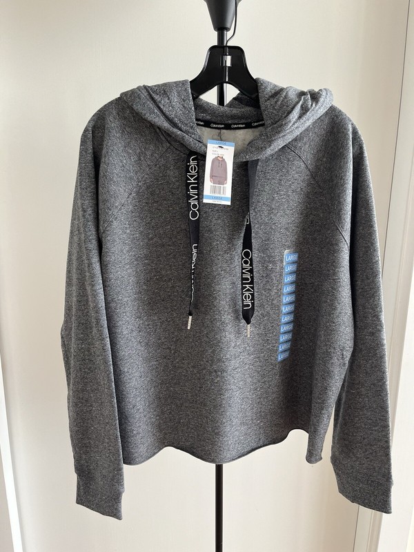 NWT Calvin Klein Hoodie Crop Women’s Large Gray New - Cotton Blend $59.50 List