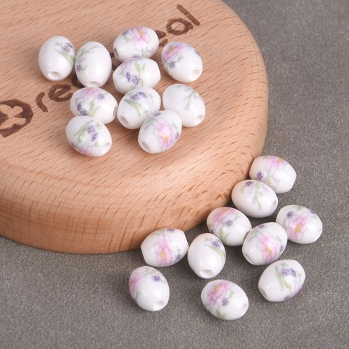 Lotto 20 pezzi 10x8 mm forma ovale pittura floreale ceramica porcellana perline sfuse fai da te - Foto 18 di 21