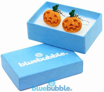 Bluebubble TRICK OR TREAT 21mm Pumpkin Face Earrings Gift Box Cool Fancy Dress