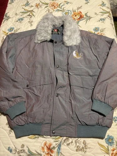 Rare Vintage Playboy Fur Collared Winter Coat, Shimmering Red On Blue, XL - product listing photo