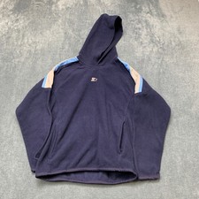 Y2K Starter Fleece Hoodie Boys Medium Navy Blue Raglan Sleeve Center Logo