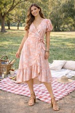 Women's Lauren Conrad Floral Wrap Dress, Size M, Peach & White Clearance