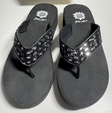 Yellow Box Black Flip Flops Size 8 New