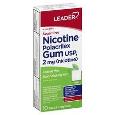 Leader Nicotine Polacrilex Gum USP Coated Mint 2 mg Sugar Free 10 Count