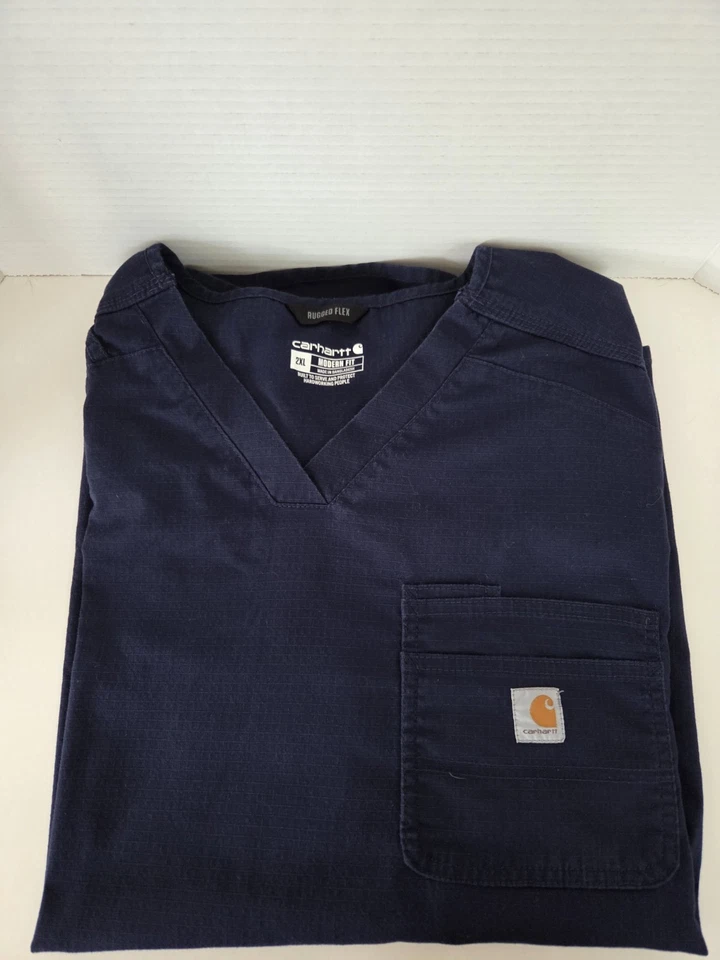 Carhartt Rugged Flex Ripstop Chest Pocket Scrub Top Mens 2XL Blue Scrubs - Image 3 of 4