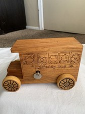Vintage Teddy Bus Co. Camion de livraison en bois boîte à musique banque de pièces jouet 1988