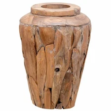 Decoration Vase Natural wood Solid Teak Wood 15.7x23.6 in vidaXL