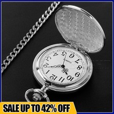 Vintage Pocket Watch Quartz Pendant & Chain Classic Silver Fob Watches Men Women