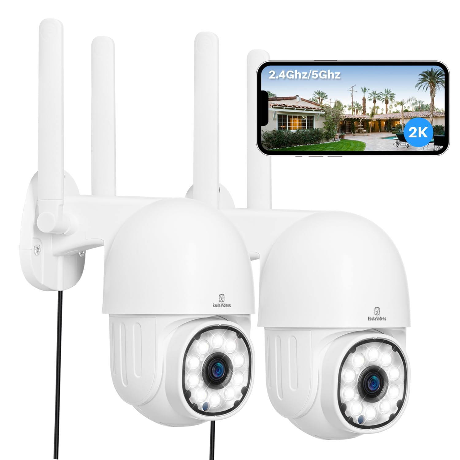2PCS 4MP Outdoor Security Camera with 2K Resolution 2.4G/5G WiFi No Monthly Fee