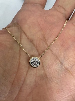Rea Moissanite 3Ct Round Cut Solitaire Pendant 14K Yellow Gold Plated F/Chain