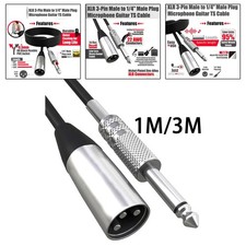 XLR 3 Pin Male to 1/4" TS Mono Mic Cable Quarter inch TS to XLR Unbalanced Gold