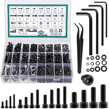 2024pcs Metric Screw Assortment M2 M3 M4 M5 Black Zinc Hex Socket Screws Nuts