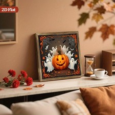Halloween Ghost Pumpkin Wooden Sign Gothic Framed Wall Decor for Bathroom Gift